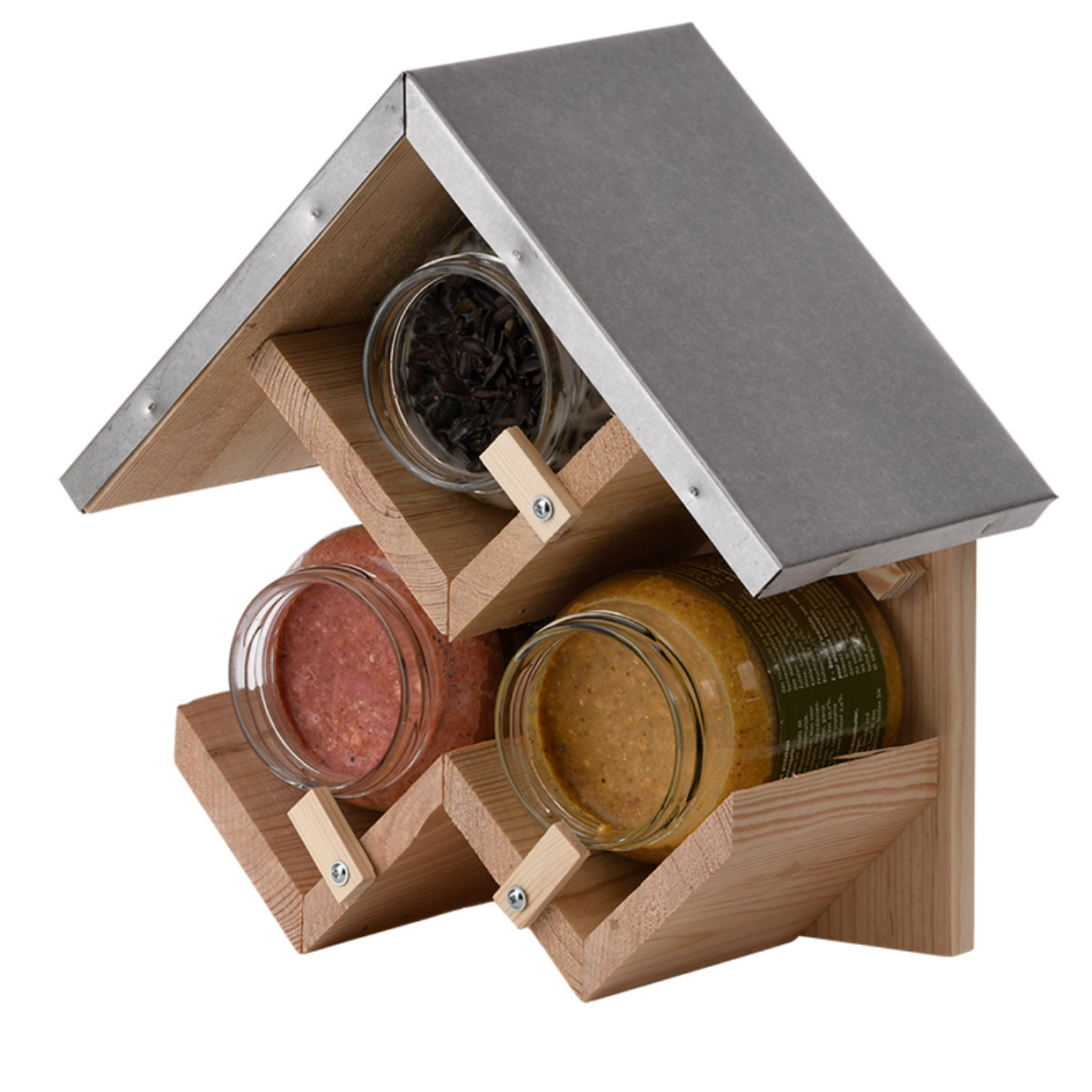 Esschert Design Vogelhuisje/pindakaashuisje hout 24 cm met 3 soorten potten vogelpindakaas -