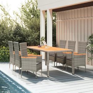 The Living Store  Poly Rattan - 7-delige Tuinset Met Kussens Poly Rattan Grijs - Tls315754