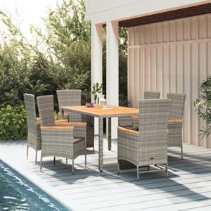 The Living Store  Poly Rattan - 7-delige Tuinset Met Kussens Poly Rattan Grijs - Tls315754