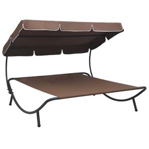 The Living Store  Stof - Loungebed Met Luifel Bruin - Tls48072