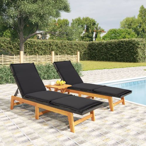 The Living Store  Acaciahout - 3-delige Loungeset Poly Rattan En Massief - Tls315440