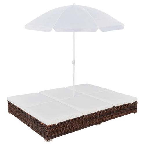 The Living Store  Poly Rattan - Loungebed Met Parasol Poly Rattan Bruin - Tls42949