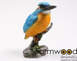 farmwoodanimals Farmwood Animals - Vogel Eisvogel auf Baumstamm aus Kunstharz 9 x 9 x 15 cm