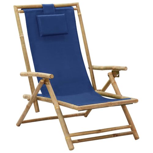 The Living Store  Bamboe - Relaxstoel Verstelbaar Bamboe En Stof Marineblauw - Tls313025