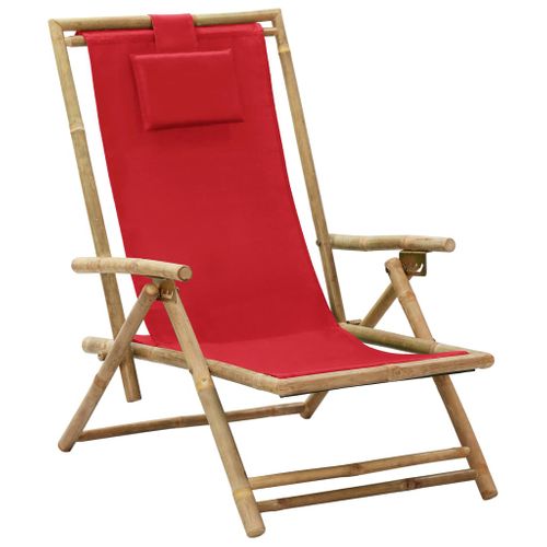 The Living Store  Bamboe - Relaxstoel Verstelbaar Bamboe En Stof Rood - Tls313026
