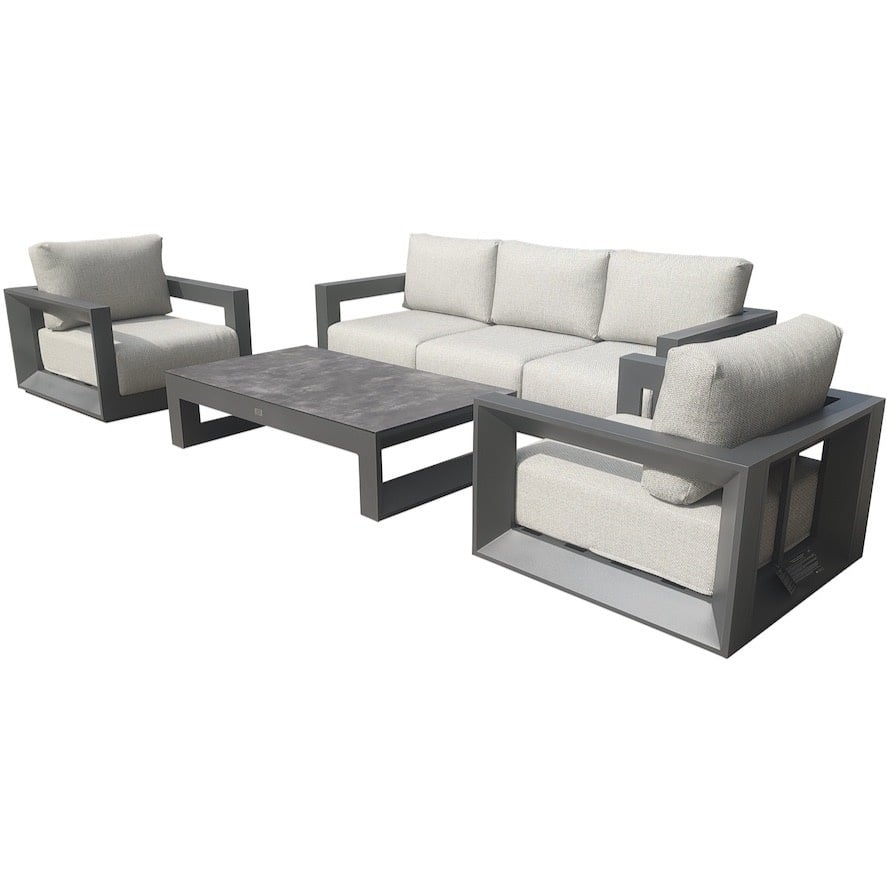 AVH-Collectie Palm Garden stoel bank loungeset 4 delig antraciet aluminium