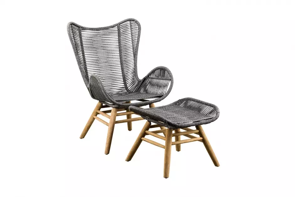 SUNS Kreta lounge chair with hocker shades off Grey, FSC Eucalyptus