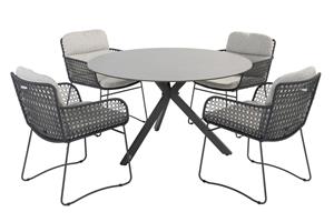 Taste by 4 Seasons Diningset Locarno Aprilla Antraciet 5-delig HPL Ø130 cm