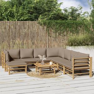 VIDAXL Bamboe loungeset Large (9-delig) – 7 zitplaatsen – Taupe kussens