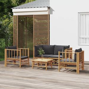 VIDAXL Bamboe loungeset 5-delig - 2 losse stoelen - Donkergrijze kussens