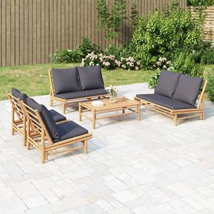 VIDAXL Bamboe loungeset 5-delig – 2x stoel + 2x bank – Donkergrijze kussens