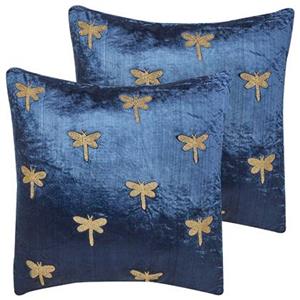 Beliani BLUESTEM-Sierkussen set van 2-Marineblauw-45 x 45 cm-Fluweel