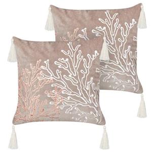 Beliani MAZZAELLA-Sierkussen set van 2-Taupe-45 x 45 cm-Fluweel