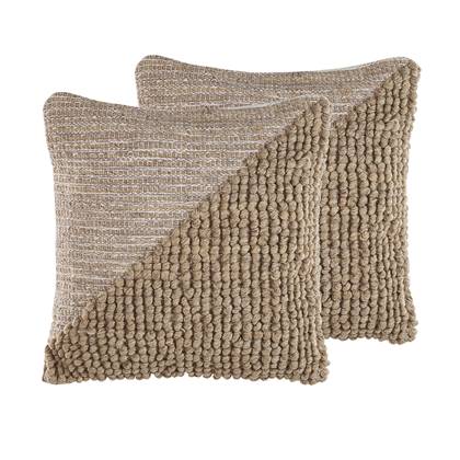 beliani Dekokissen 2er Set Beige Baumwolle u. Wolle mit Polyester-Füllung 45x45 cm strukturiert Accessories Wohn- u. Schlafzimmer Flur Diele - Beige