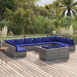 VIDAXL 13-delige Loungeset Met Kussens Poly Rattan Grijs