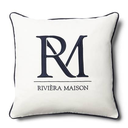 Rivièra Maison Riviera Maison Kussenhoes wit met blauw tekst 50x50 - RM Monogram