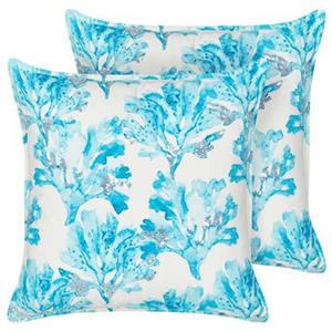 Beliani ROCKWEED-Sierkussen set van 2-Wit|Blauw-45 x 45 cm-Katoen