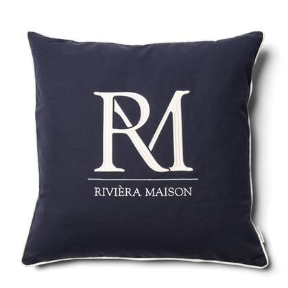 Rivièra Maison Riviera Maison Kussenhoes blauw met witte tekst 60x60 - RM Monogram