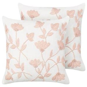 Beliani LUDISIA-Sierkussen set van 2-Wit|Roze-45 x 45 cm-Katoen