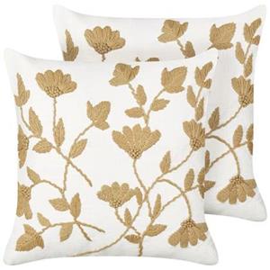 Beliani LUDISIA-Sierkussen set van 2-Wit|Beige-45 x 45 cm-Katoen