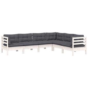 VidaXL 6-delige Loungeset met kussens massief grenenhout wit