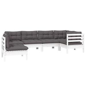 VidaXL 6-delige Loungeset met kussens grenenhout wit