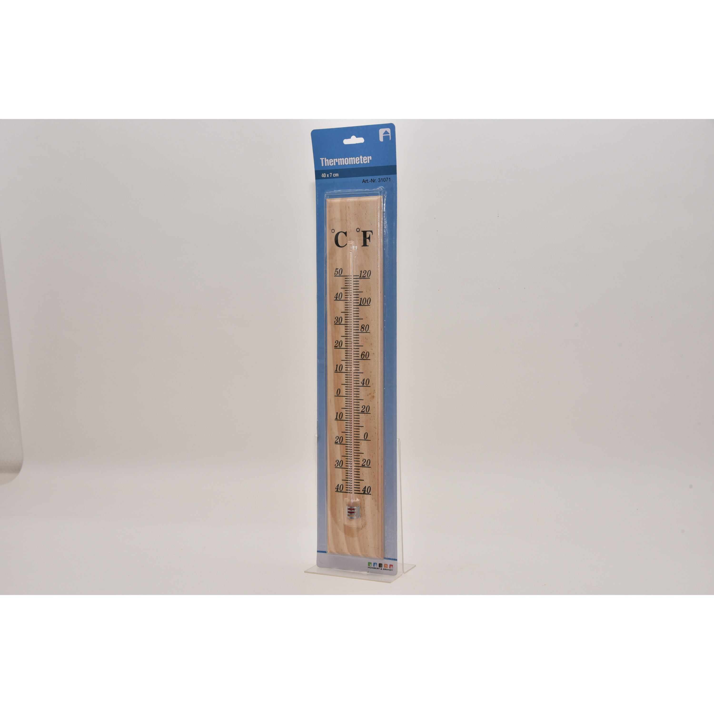Merkloos Thermometer - voor binnen en buiten - hout - x 7 cm - Celsius/Fahrenheit -