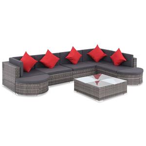 VidaXL 8-delige Loungeset met kussens poly rattan grijs