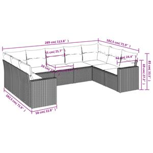 vidaXL 9-delige Loungeset met kussens poly rattan grijs