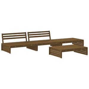 vidaXL 4-delige Loungeset met kussens massief hout honingbruin