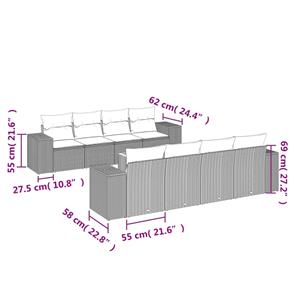 vidaXL 9-delige Loungeset met kussens poly rattan zwart