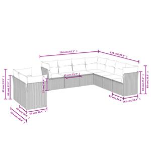 vidaXL 9-delige Loungeset met kussens poly rattan zwart