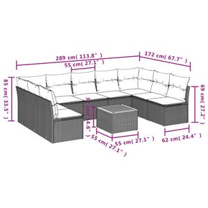 vidaXL 10-delige Loungeset met kussens poly rattan zwart