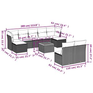 vidaXL 10-delige Loungeset met kussens poly rattan grijs