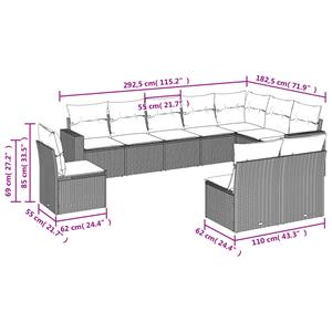 vidaXL 10-delige Loungeset met kussens poly rattan zwart