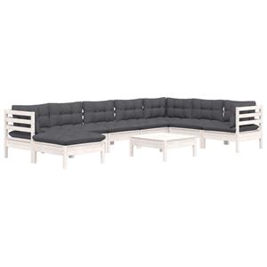 vidaXL 9-delige Loungeset met kussens massief grenenhout wit