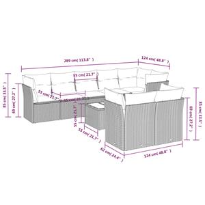 vidaXL 9-delige Loungeset met kussens poly rattan grijs