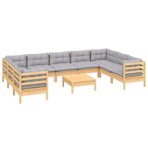 bonnevie 10-tlg. Garten-Lounge-Set mit Grauen Kissen Kiefernholz vidaXL367792