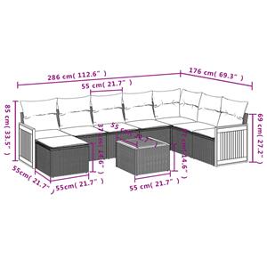 vidaXL 9-delige Loungeset met kussens poly rattan zwart