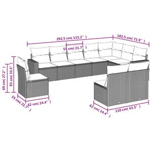 vidaXL 10-delige Loungeset met kussens poly rattan zwart