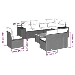 vidaXL 9-delige Loungeset met kussens poly rattan grijs