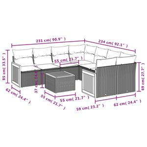 vidaXL 9-delige Loungeset met kussens poly rattan zwart