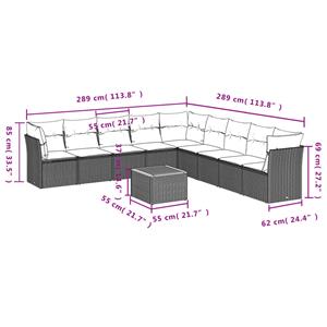 vidaXL 10-delige Loungeset met kussens poly rattan zwart