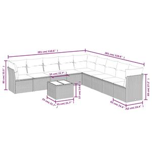 vidaXL 10-delige Loungeset met kussens poly rattan zwart