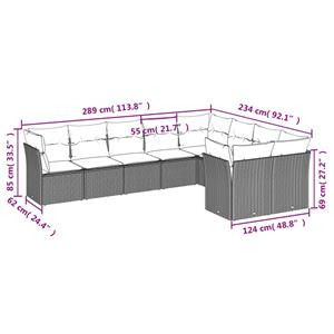 vidaXL 9-delige Loungeset met kussens poly rattan zwart