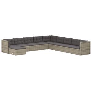 vidaXL 10-delige Loungeset met kussens poly rattan grijs