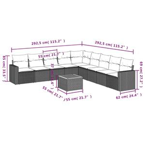 vidaXL 10-delige Loungeset met kussens poly rattan zwart