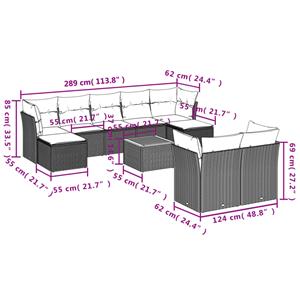 vidaXL 10-delige Loungeset met kussens poly rattan zwart