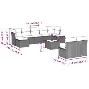 vidaXL 10-delige Loungeset met kussens poly rattan zwart