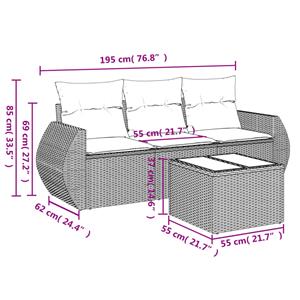 vidaXL 4-delige Loungeset met kussens poly rattan beige